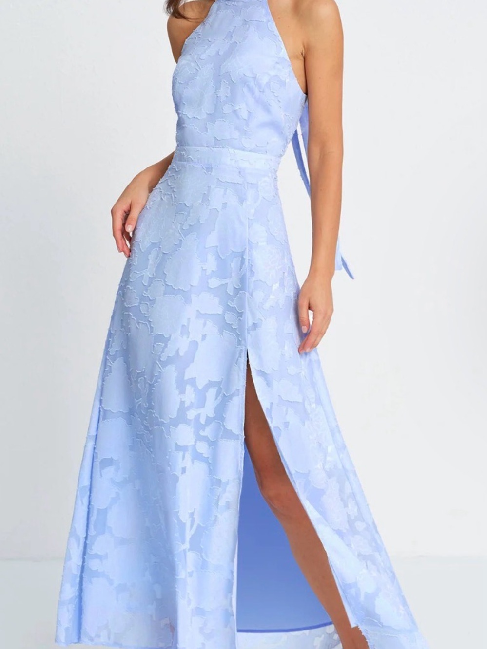 RIHOAS Light Blue Halter Maxi Dress with Side Slit
